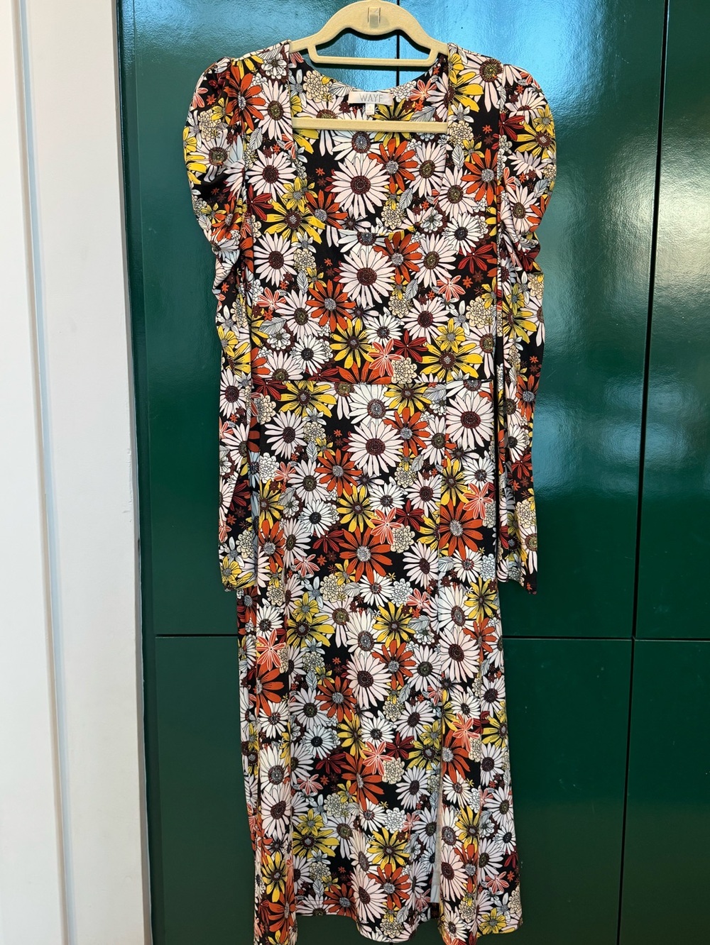 Wayf Floral Maxi Dress in Black, White, Orange & Yellow